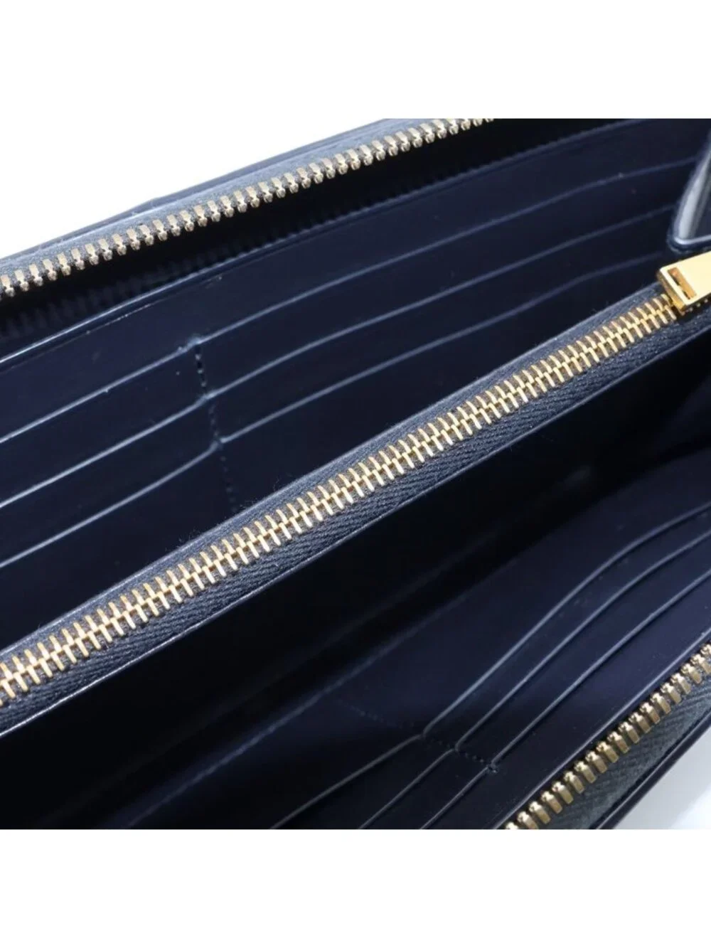 Bottega Veneta Maxi Intrecciato Round Zip Wallet Card Case Navy Leather Gold